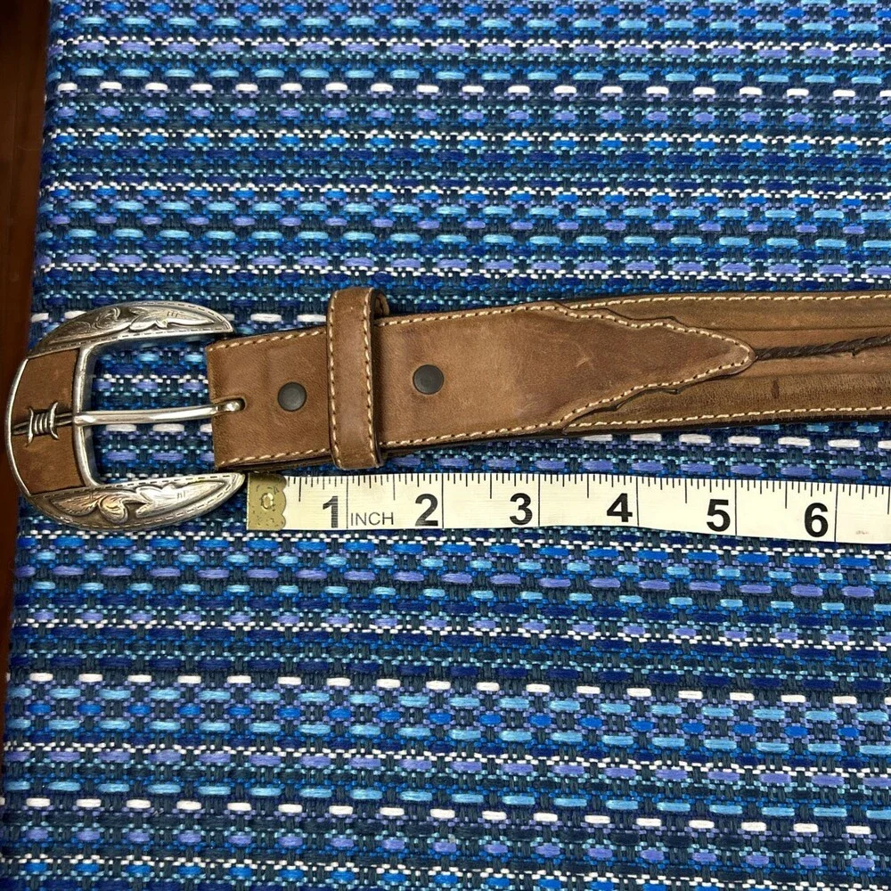 Justin Belt Mens Aged Bark Fenced in Belt C10817 Brown Barbed Wire Size 42